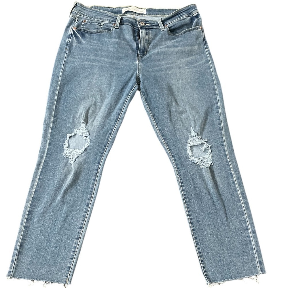 Signature Levi Strauss Mid Rise Boyfriend Blue Rip Jeans Size 16